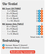 screenshot hoe het winkelmandje er uitziet na toekenning van de bedrukkingen